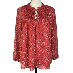 Simply Vera Vera Wang Medium Top Abstract Pleated Lined Keyhole Balloon Sleeves